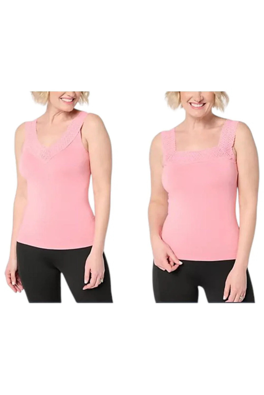 Breezies Comfort Breeze Reversible Seamless Tank w/Lace Neckline Coral - Regular